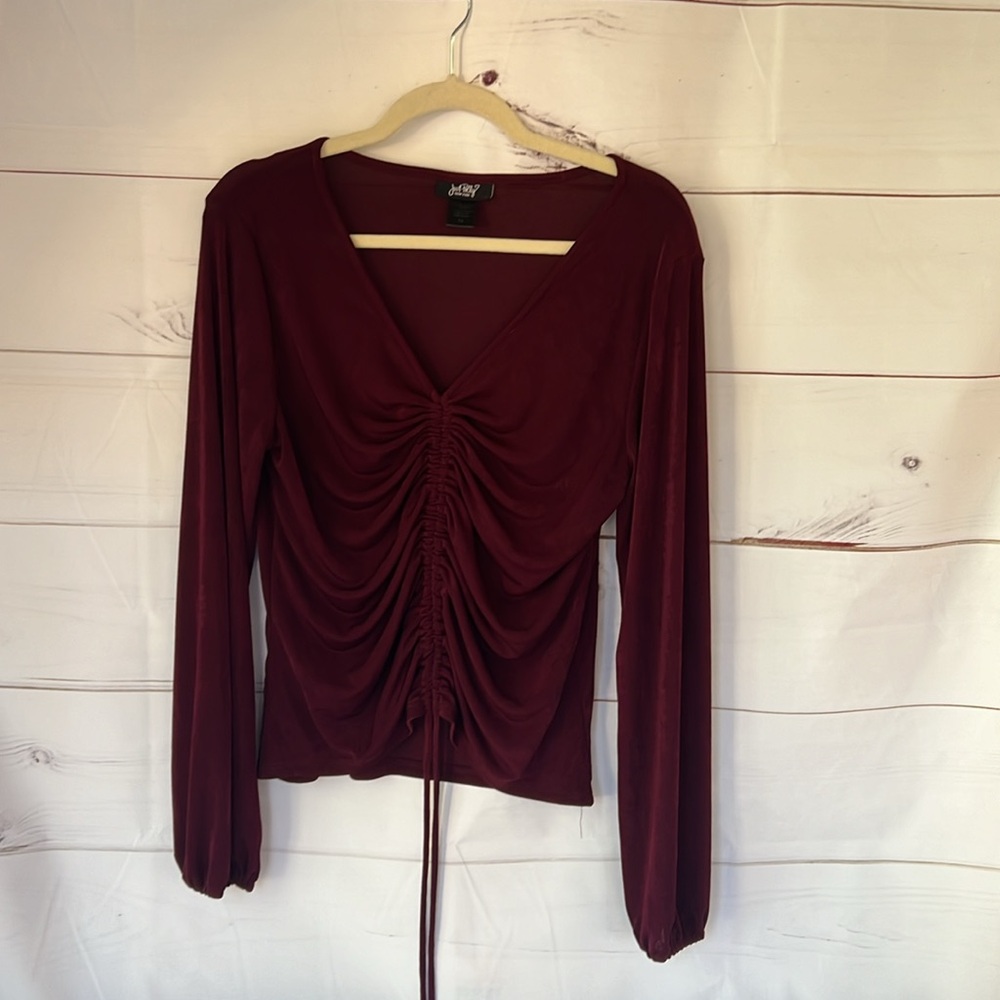 Maroon peasant with drawstring in front and long sleeves